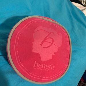 Benefit Pink and Beige Fabric Makeup Bag with Zipper and Handle Cosmetic Case